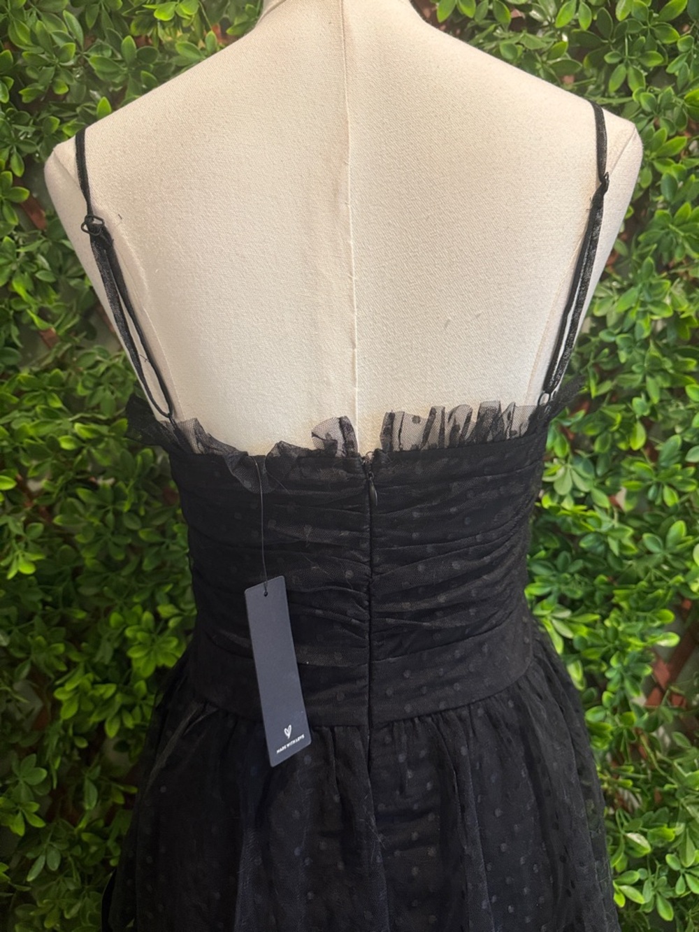 NWT- Sweetheart Style Black Polka Dot Bustier Midi Dress - Picture 11 of 16